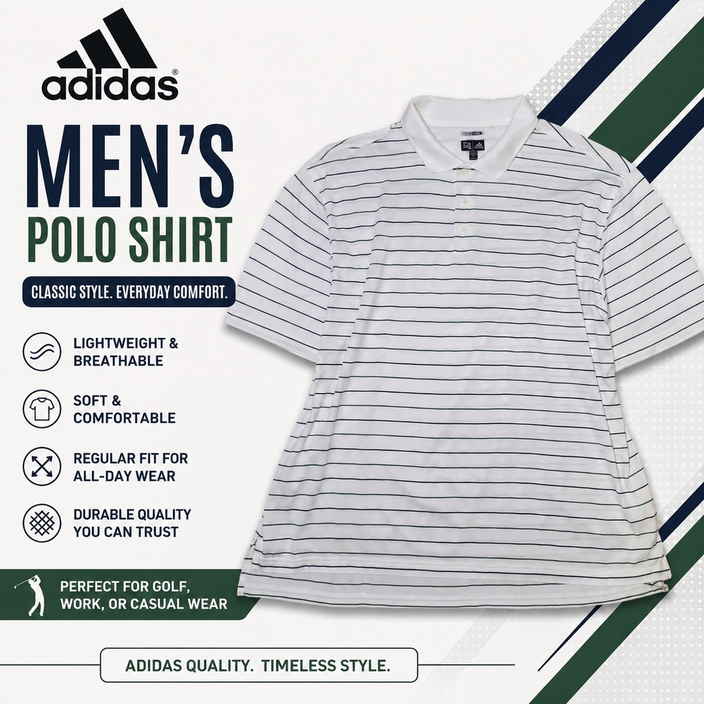 Vintage Adidas Shirt Men White Striped Golf ClimaCool Y2K Classic Polos Shirt XL